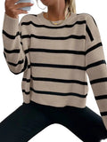Women's Striped Drop Shoulder Relaxed Knit Sweater With Casual Cropped Silhouette
