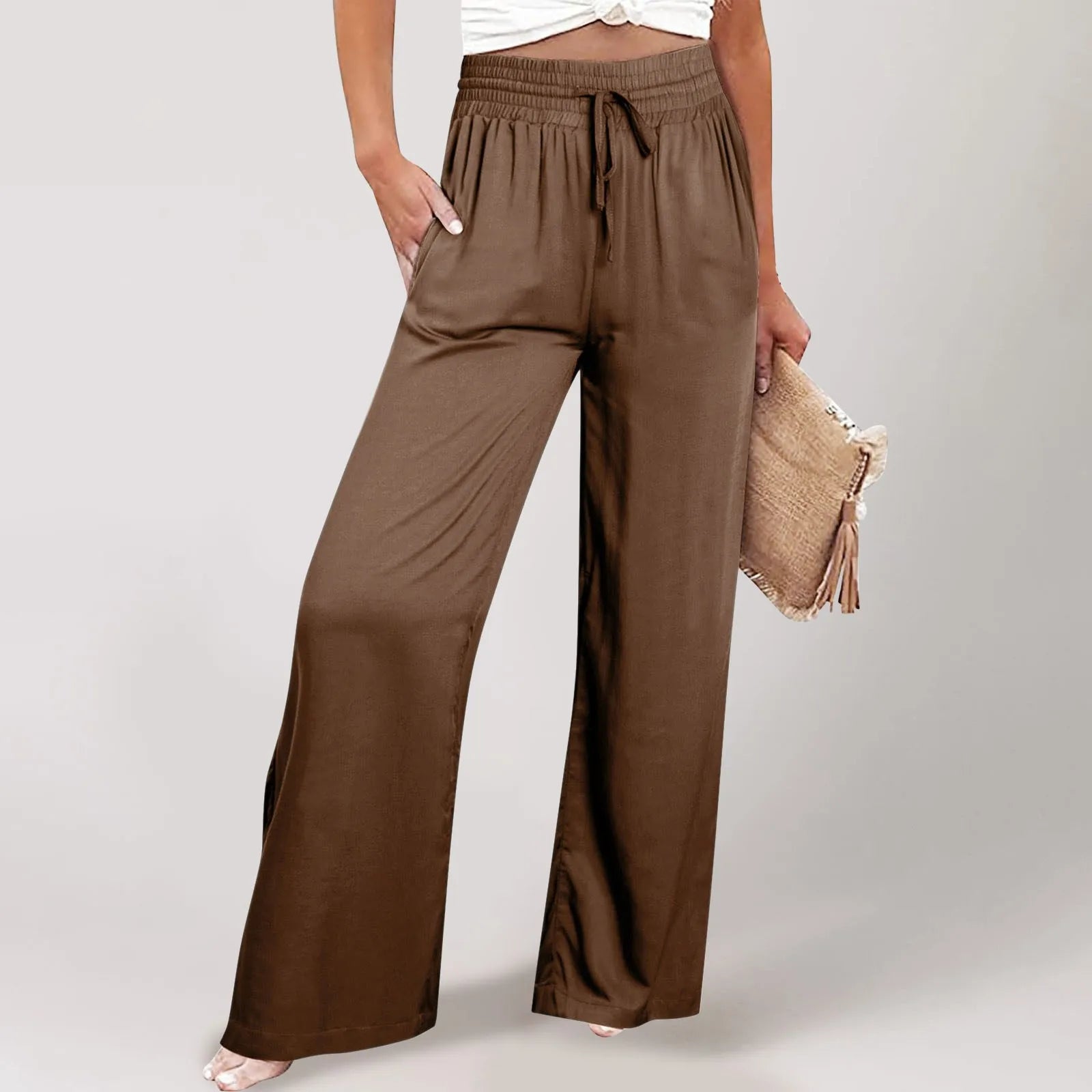 Women's High Waist Wide Leg Casual Trousers with Relaxed Tailored Everyday Style