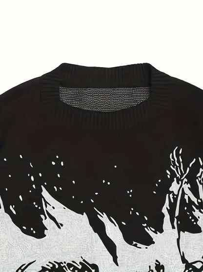 Men's Artistic Graphic Knit Relaxed Fit Streetwear Sweater Pullover