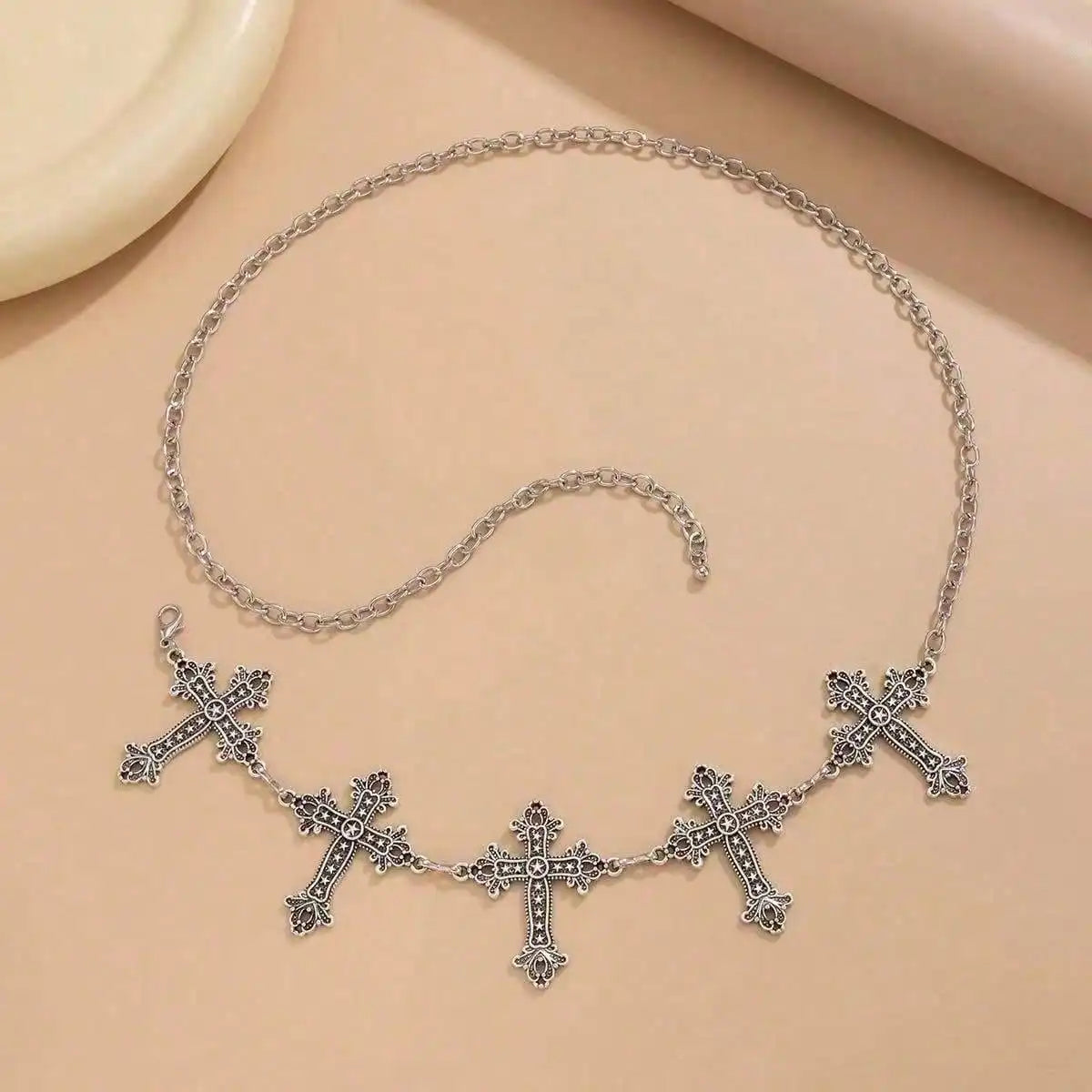 Vintage Cross Charm Waist Chain for Gothic Punk and Alternative Styling