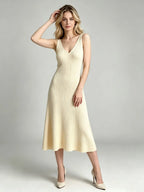 Sleeveless V-Neck A-Line Midi Dress in Vibrant Chartreuse