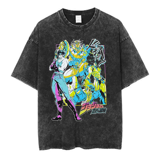 Retro Anime Streetwear Oversized Vintage Washed Graphic T-Shirt