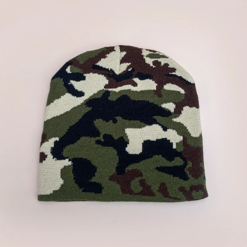 Camouflage Pattern Acrylic Knit Beanie for Contemporary Streetwear Winter Casual Everyday Fashion Style