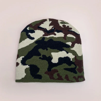 Camouflage Pattern Acrylic Knit Beanie for Contemporary Streetwear Winter Casual Everyday Fashion Style