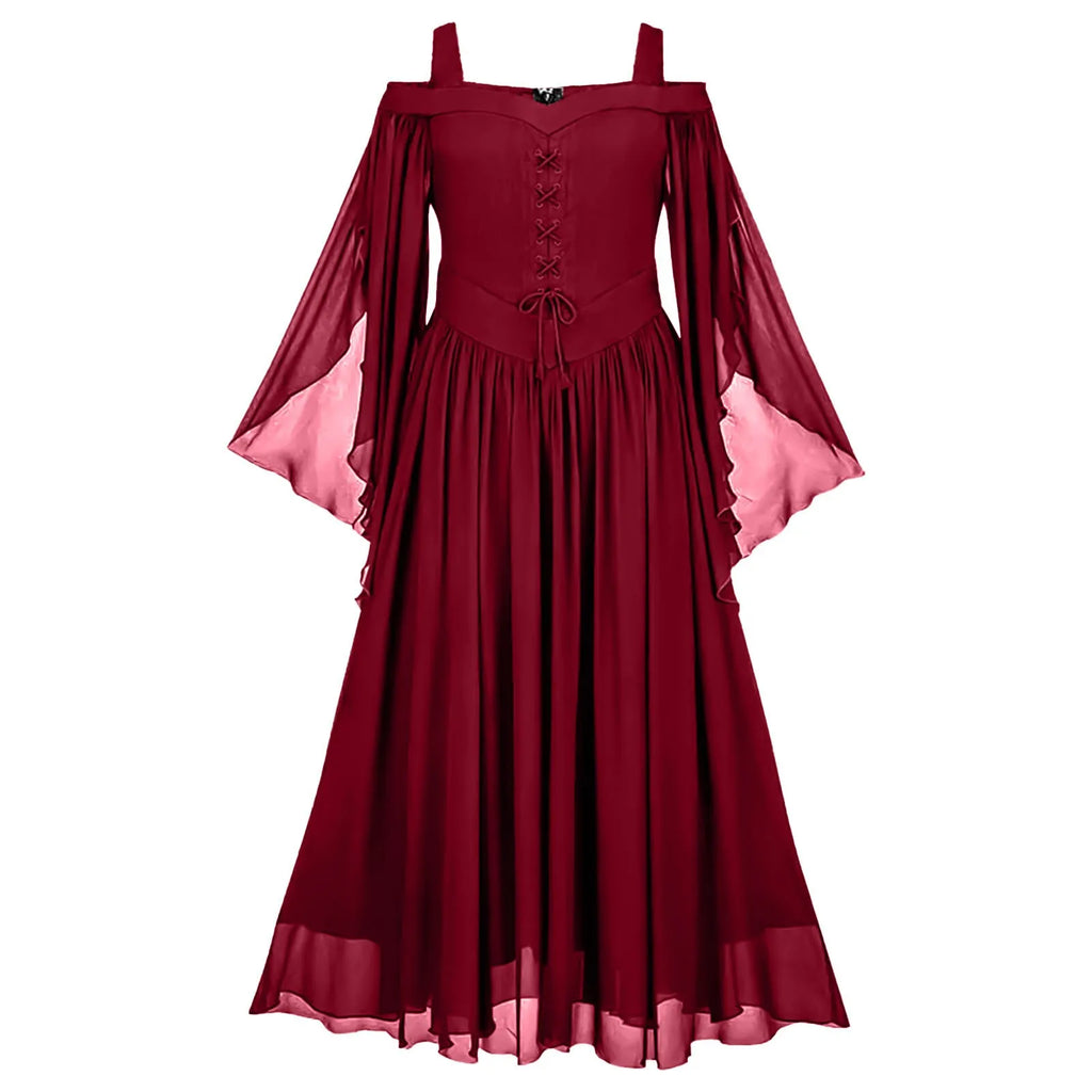 Elegant Gothic Chiffon Maxi Dress with Flowing Bell Sleeves