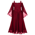 Elegant Gothic Chiffon Maxi Dress with Flowing Bell Sleeves