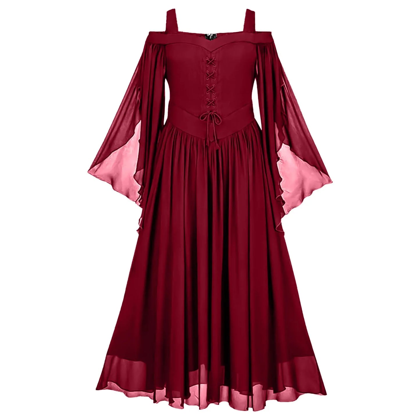 Elegant Gothic Chiffon Maxi Dress with Flowing Bell Sleeves