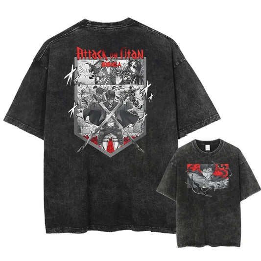 Vintage Anime Goth Oversized Tee with Dark Manga Battle Artwork