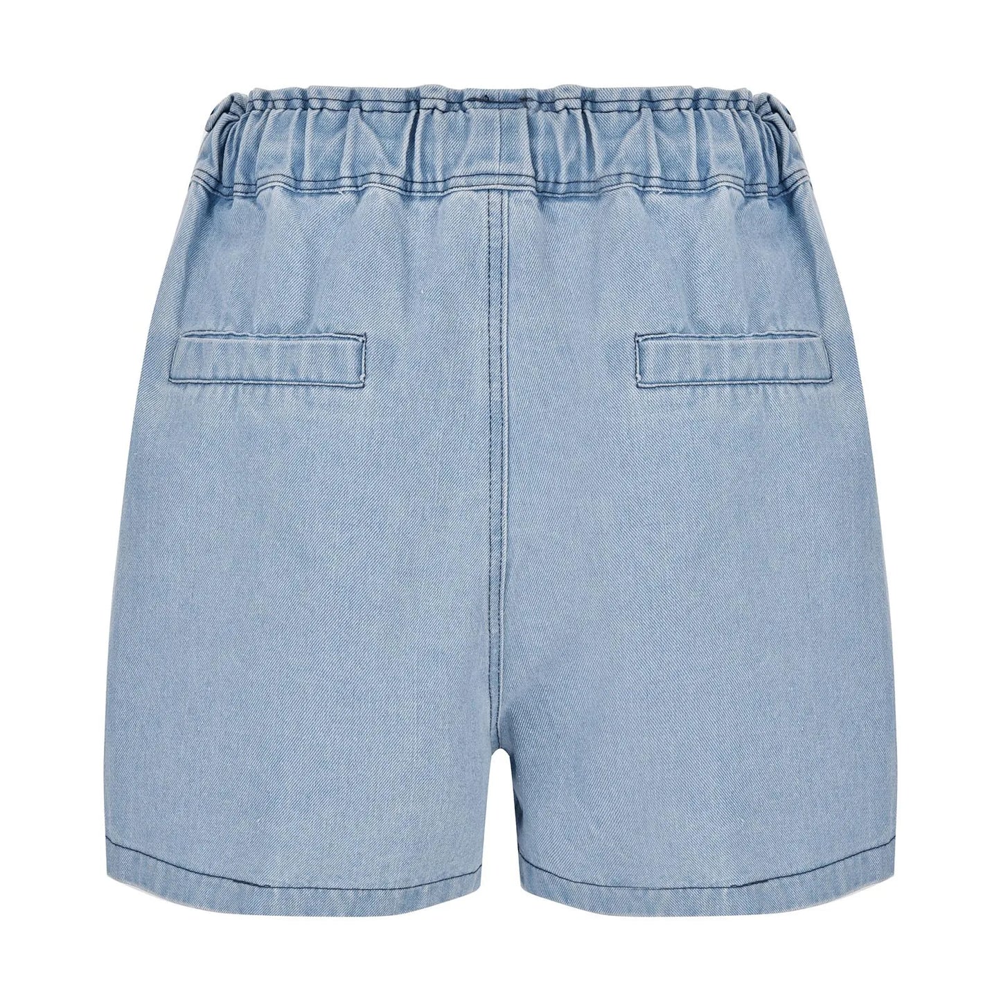 Women's High Waist Denim Style Shorts with Drawstring Waist and Decorative Stud Pocket Details