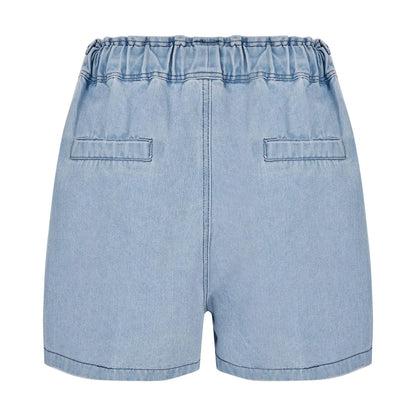 Women's High Waist Denim Style Shorts with Drawstring Waist and Decorative Stud Pocket Details