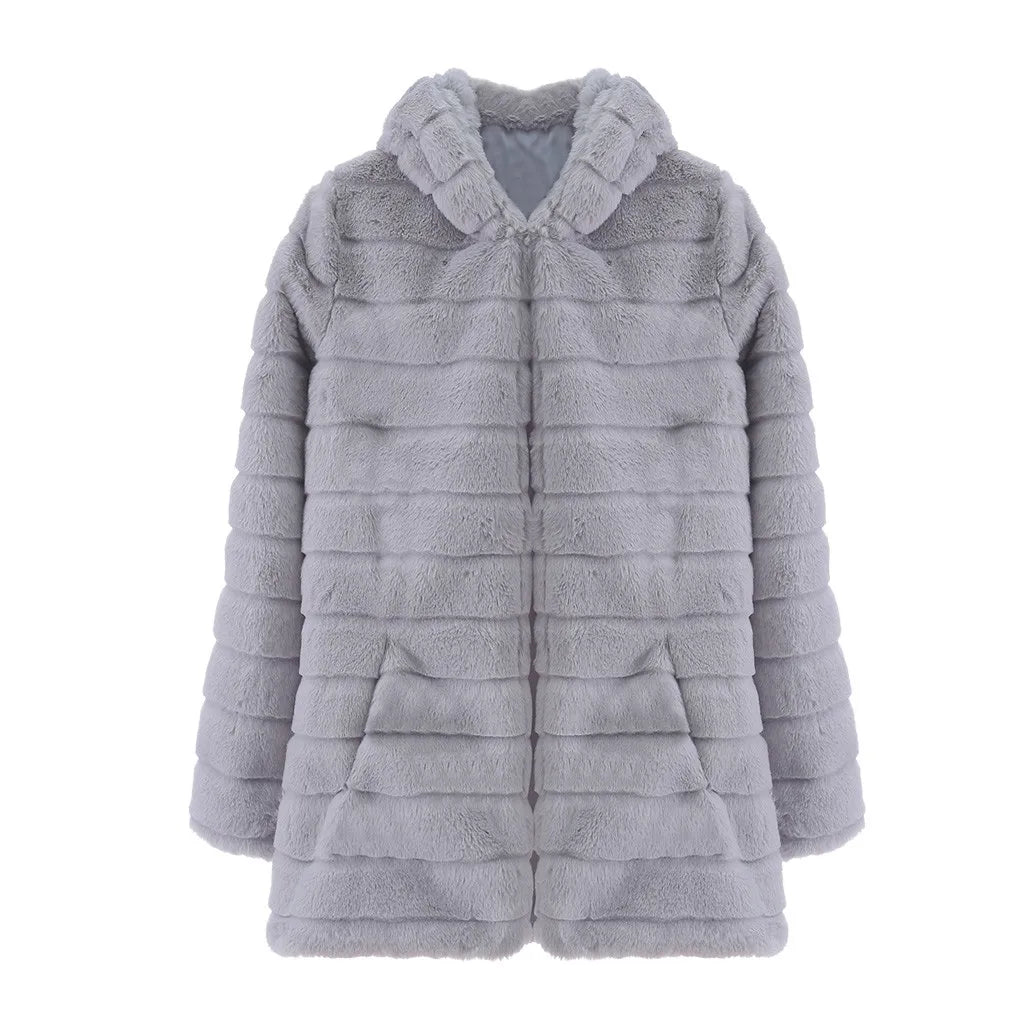 Women's Long Hooded Faux Fur Coat Plush Winter Warm Casual Statement Outerwear