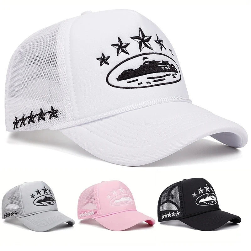 Printed Mesh Trucker Cap Adjustable Curved Brim Casual Streetwear Outdoor Hat
