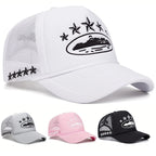 Printed Mesh Trucker Cap Adjustable Curved Brim Casual Streetwear Outdoor Hat