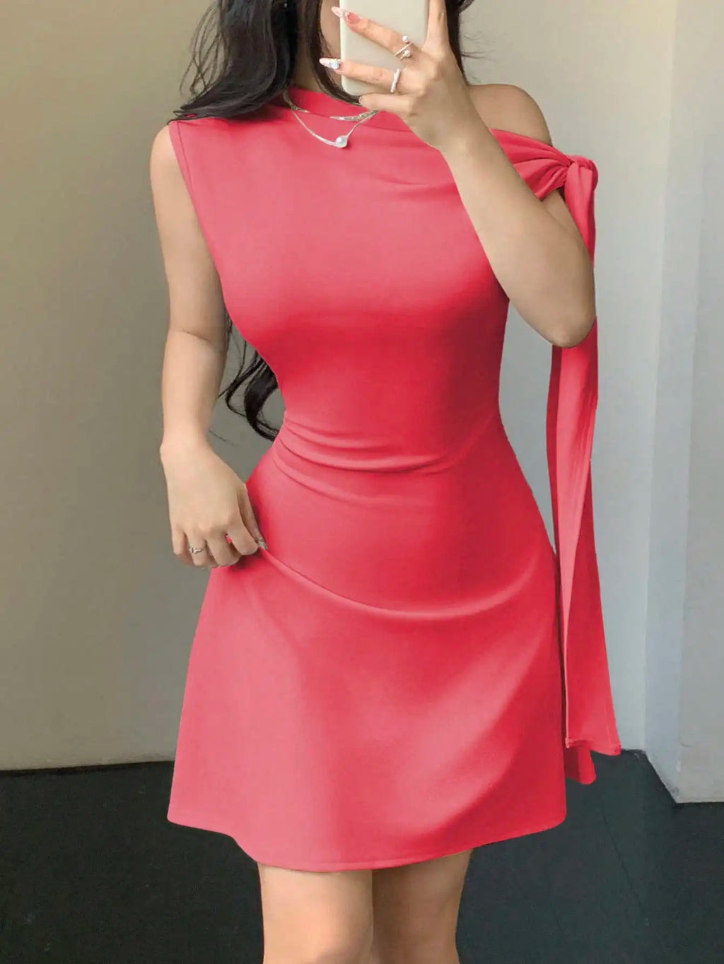 One Shoulder Mini Dress with Draped Detail and Elegant Asymmetrical Silhouette