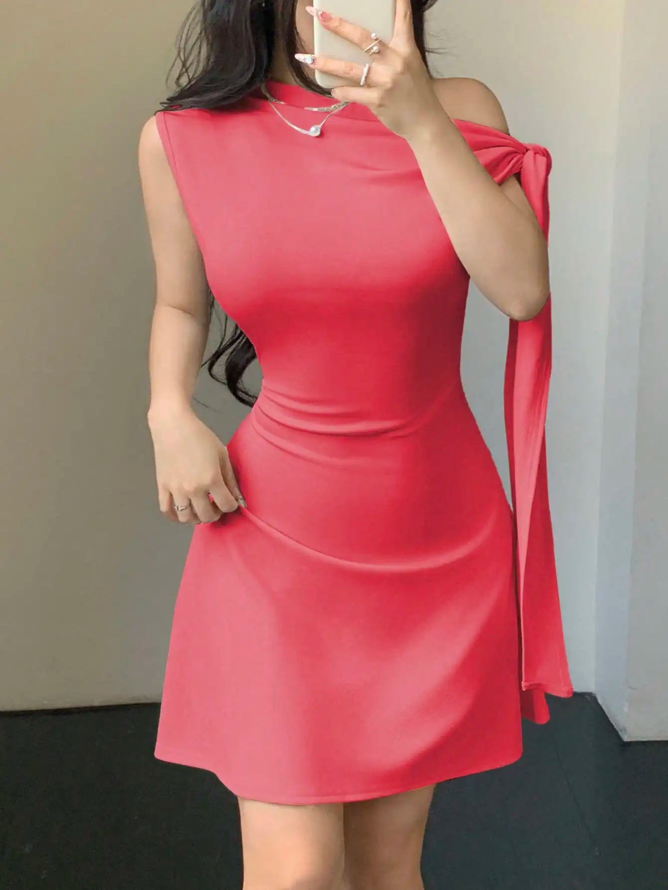 One Shoulder Mini Dress with Draped Detail and Elegant Asymmetrical Silhouette
