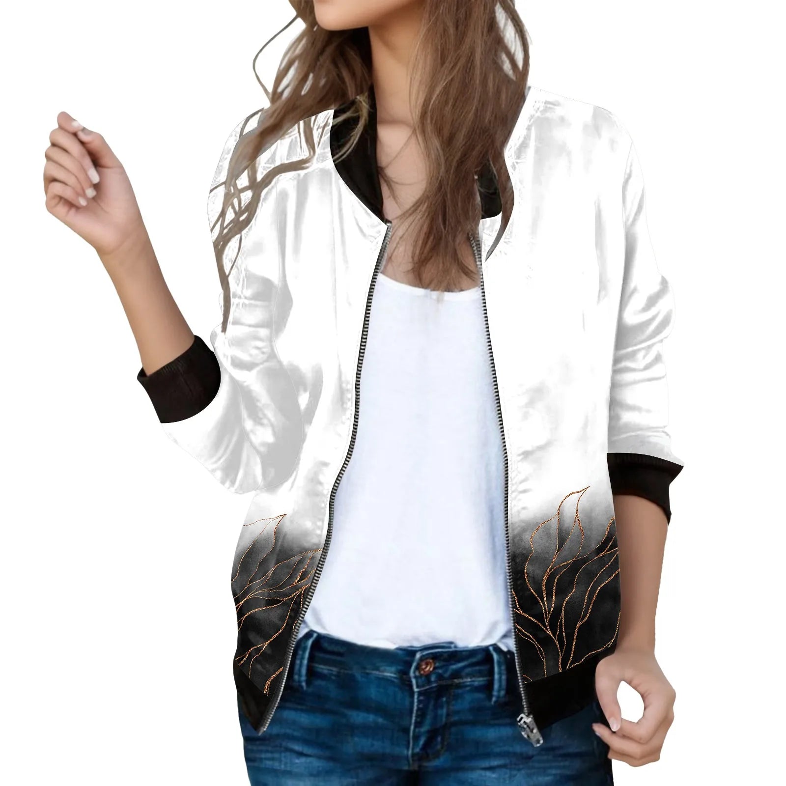 Vintage Inspired Patterned Bomber Jacket with Casual Streetwear Silhouette