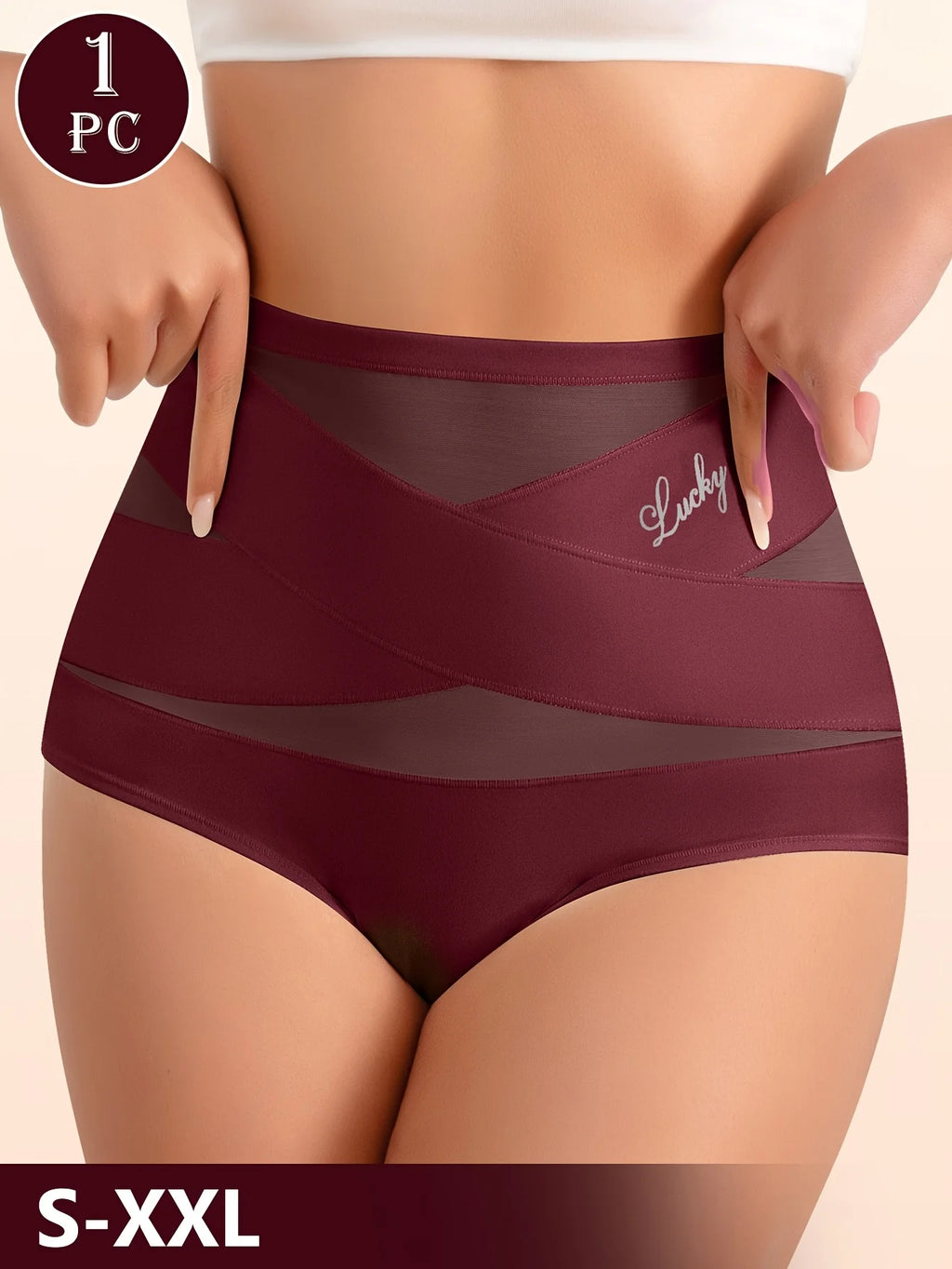 High-Waisted Geometric Mesh Panel Brief with Solid Base