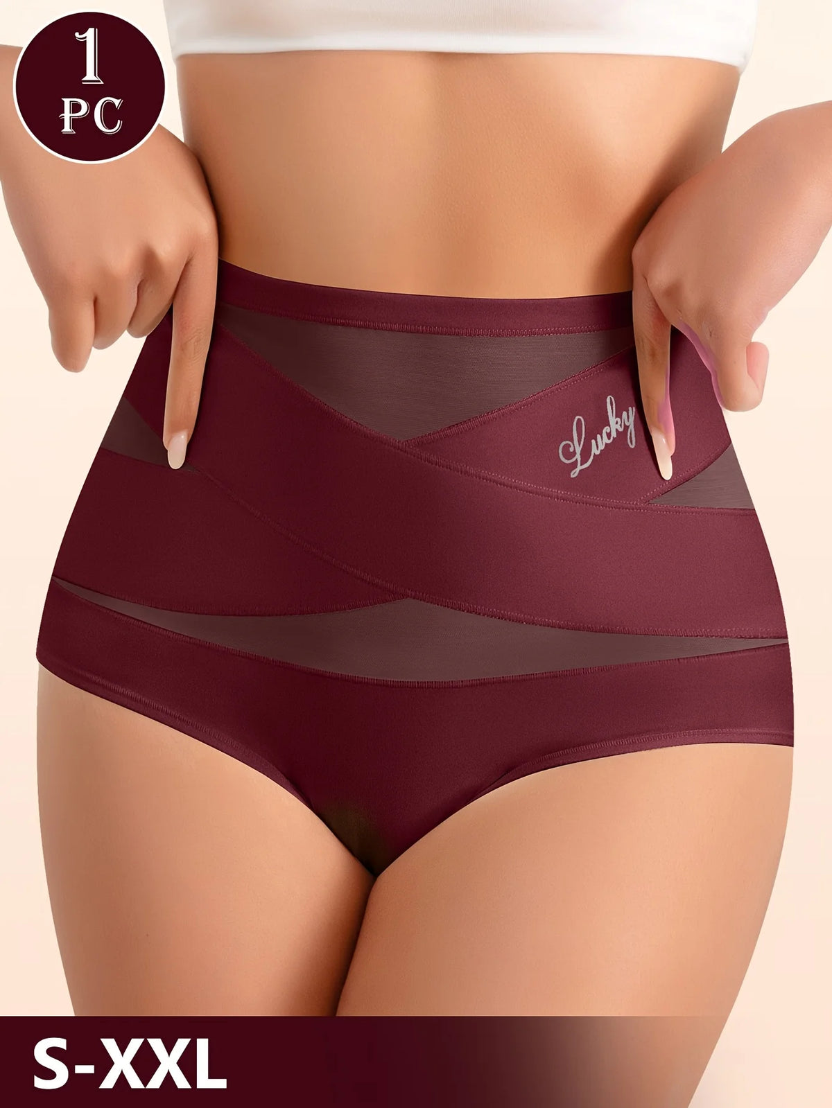 High-Waisted Geometric Mesh Panel Brief with Solid Base