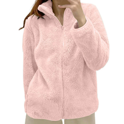 Women's Plush Polar Fleece Zip Jacket with Relaxed Streetwear Layering Fit