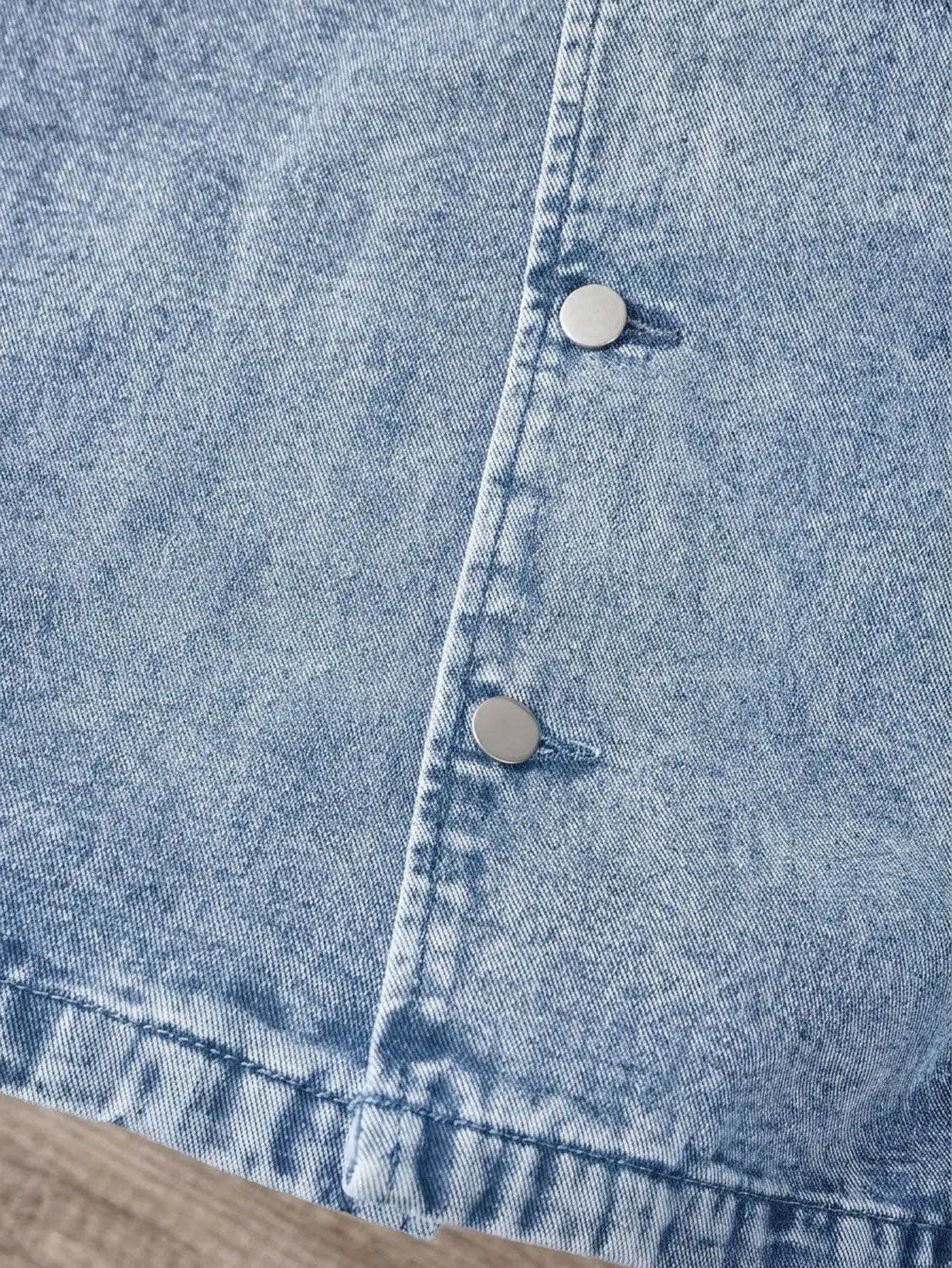 Oversized Washed Denim Button-Up Shirt Jacket with Utility Pocket Streetwear Design