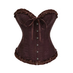 Jacquard Overbust Corset with Ruffled Trim, Structured Boning and Lace-Up Back