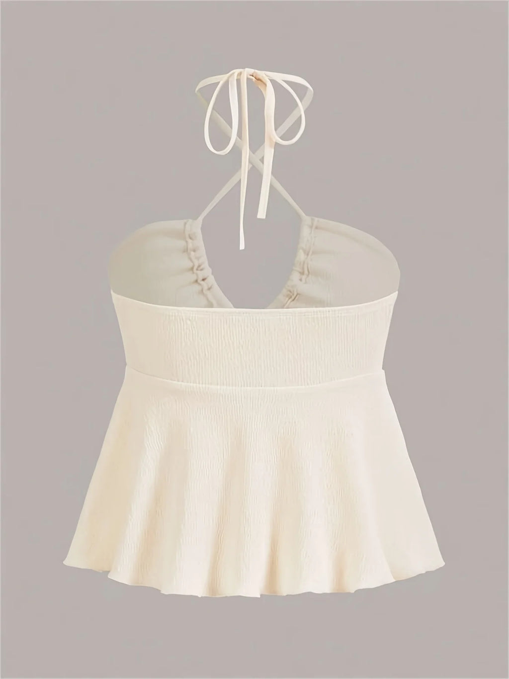 Cross Strap Halter Backless Crop Top with Flared Hem Contemporary Streetwear Style