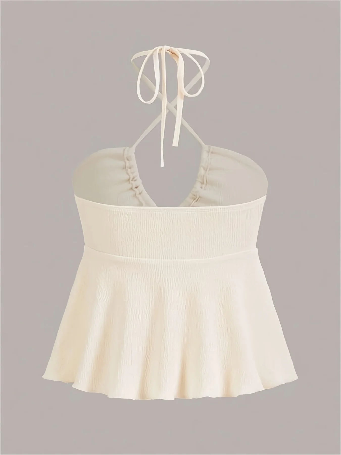 Cross Strap Halter Backless Crop Top with Flared Hem Contemporary Streetwear Style
