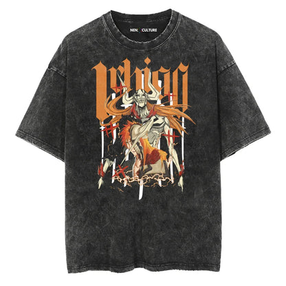 Anime Gothic Warrior Graphic Vintage Washed Oversized Streetwear Cotton Tee