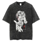 Glitch Hand Anime Graphic Oversized Washed Cotton Streetwear T-Shirt