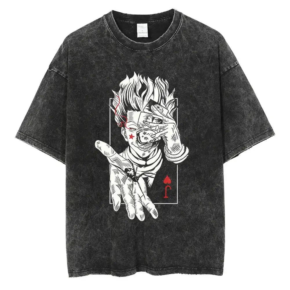 Glitch Hand Anime Graphic Oversized Washed Cotton Streetwear T-Shirt