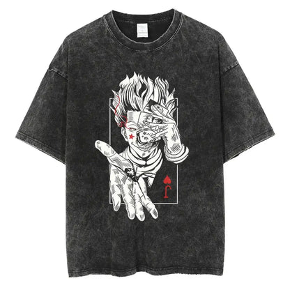 Glitch Hand Anime Graphic Oversized Washed Cotton Streetwear T-Shirt