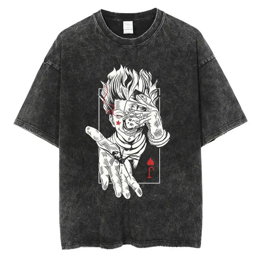 Glitch Hand Anime Graphic Oversized Washed Cotton Streetwear T-Shirt