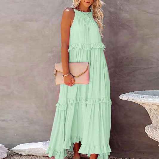 Tiered Ruffle Hem Flowing Feminine Alternative Maxi Dress