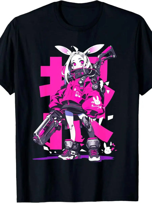 Kawaii Anime Streetwear Tee with Retro Cyber Manga Graphic Design