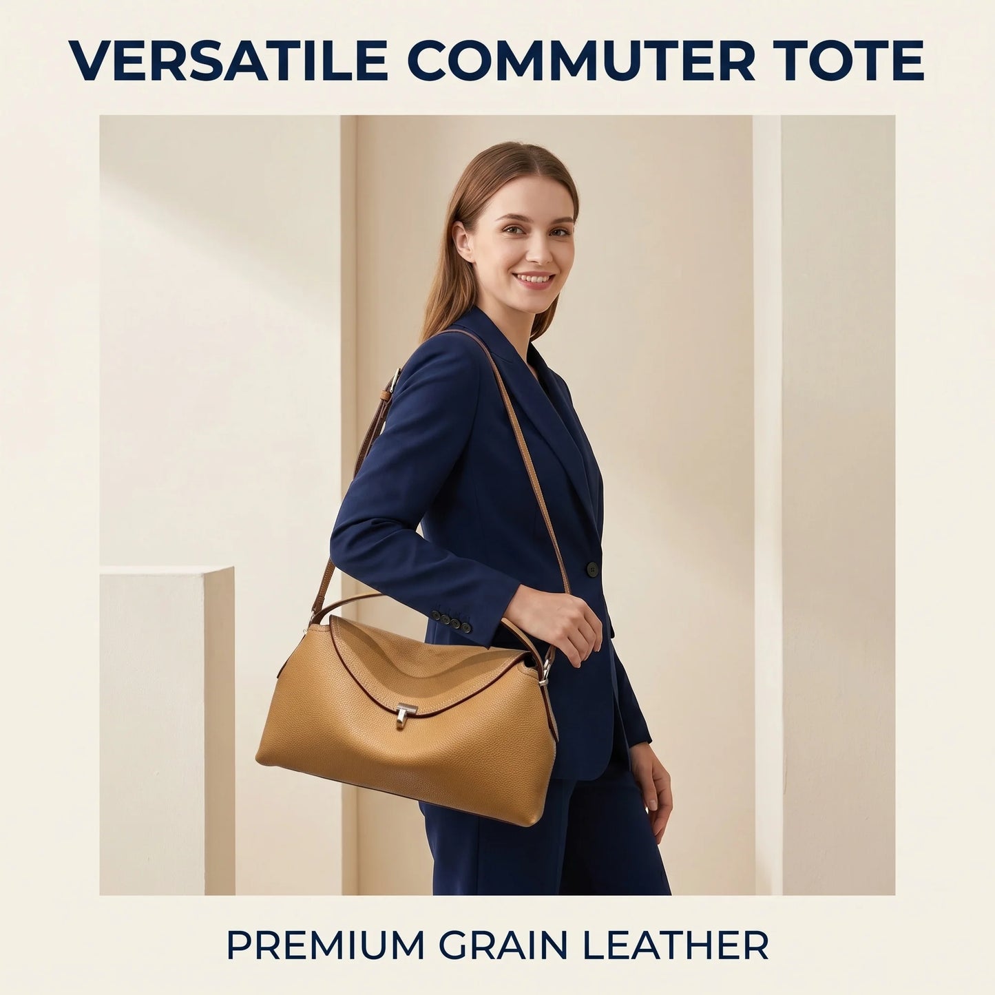 Soft Leather Bowling Shoulder Tote Bag with Convertible Carry Design