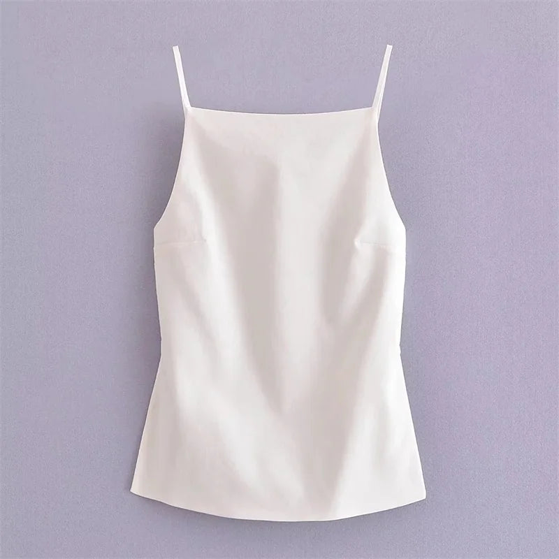 Minimalist Backless Spaghetti Strap Tank Top with Slim Fit Everyday Streetwear Style