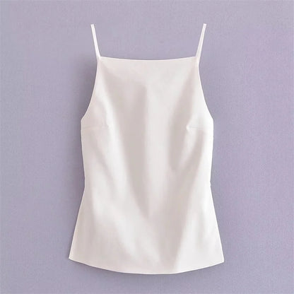 Minimalist Backless Spaghetti Strap Tank Top with Slim Fit Everyday Streetwear Style