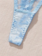 Serene Blue Sheer Mesh and Floral Embroidered Underwire Lingerie Set