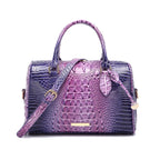 Embossed Top Handle Boston Satchel Bag with Detachable Crossbody Strap