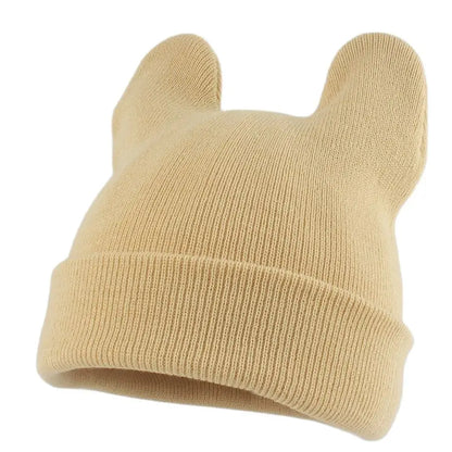 Cute Cat Ear Acrylic Knit Beanie for Playful Streetwear Casual Winter Everyday Fashion Style