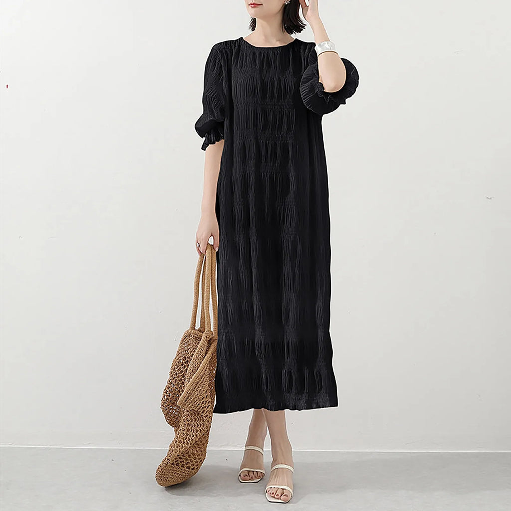 Boho Pleated Maxi Dress with Relaxed Silhouette for Everyday Styling