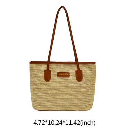 Large Capacity Woven Straw Tote Shoulder Bag for Everyday Travel