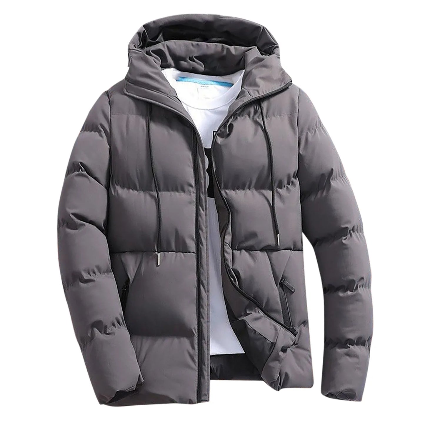 Men's Hooded Quilted Puffer Jacket with Relaxed Fit for Everyday Winter Streetwear