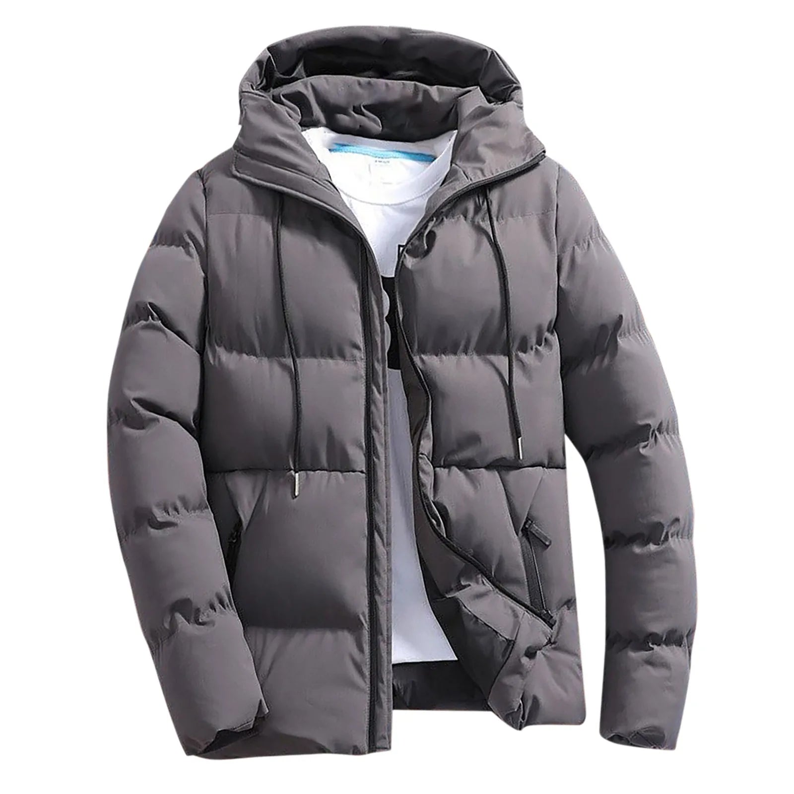 Men's Hooded Quilted Puffer Jacket with Relaxed Fit for Everyday Winter Streetwear