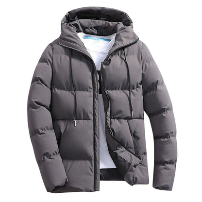 Men's Hooded Quilted Puffer Jacket with Relaxed Fit for Everyday Winter Streetwear