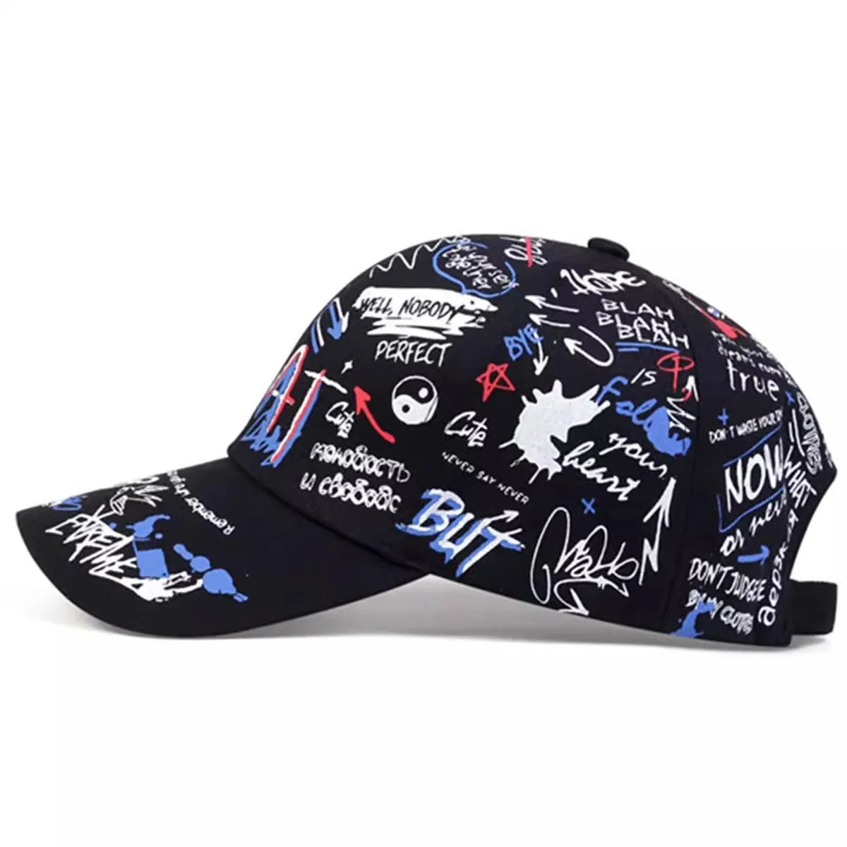 Graffiti Print Baseball Cap Adjustable Curved Brim Urban Streetwear Fashion Hat