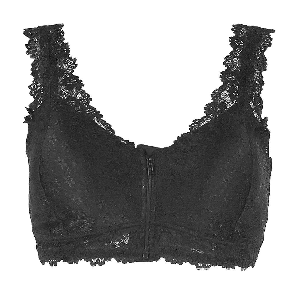 Romantic Plum Floral Lace Plunge Bra with Front Zipper Closure