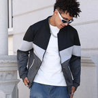 Men's Color Block Zip-Up Bomber Jacket with Modern Casual Streetwear Fit
