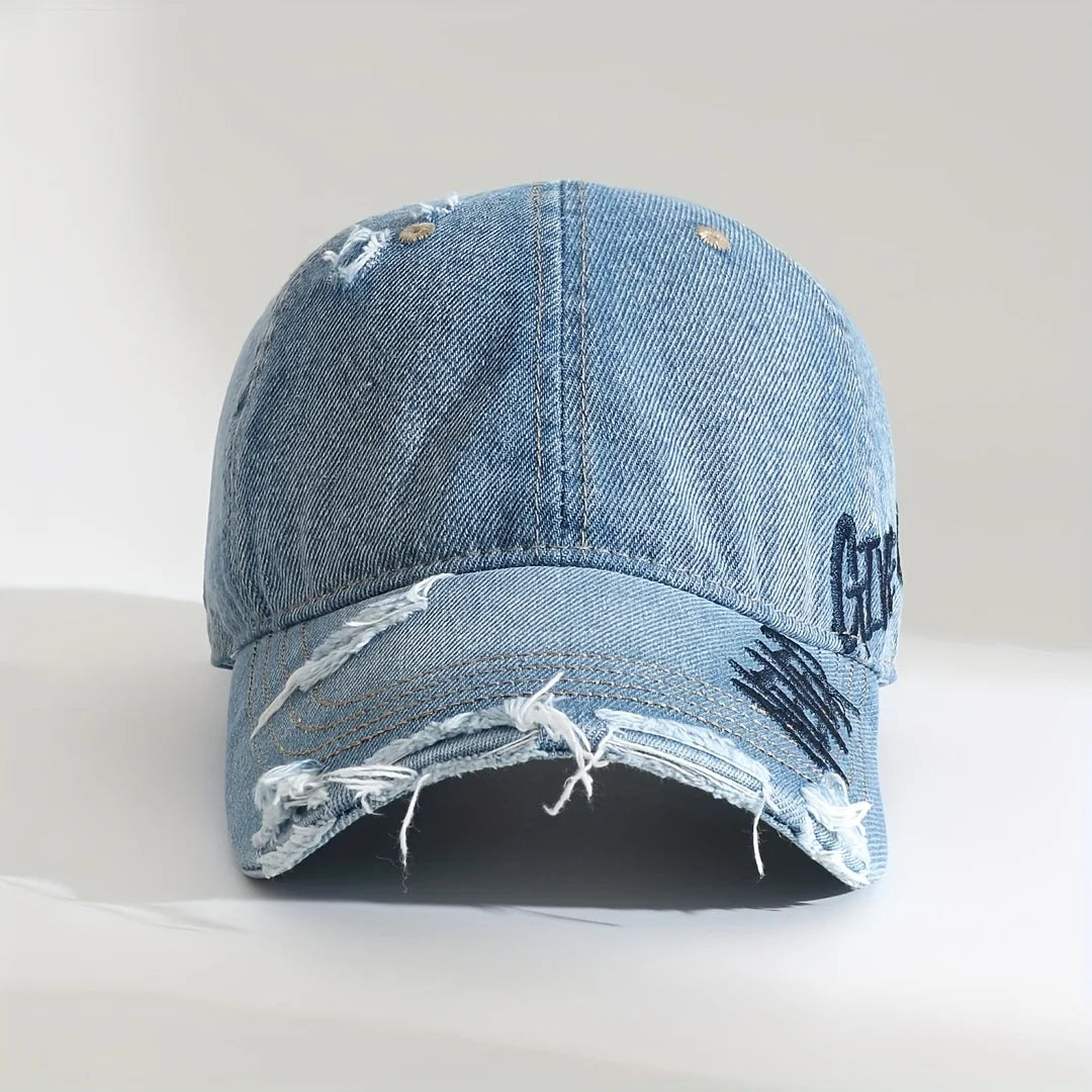 Vintage Distressed Baseball Cap Embroidered Curved Brim Casual Streetwear Fashion Hat