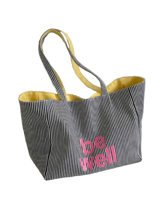 Striped Canvas Shopper Tote Bag with Foldable Everyday Design